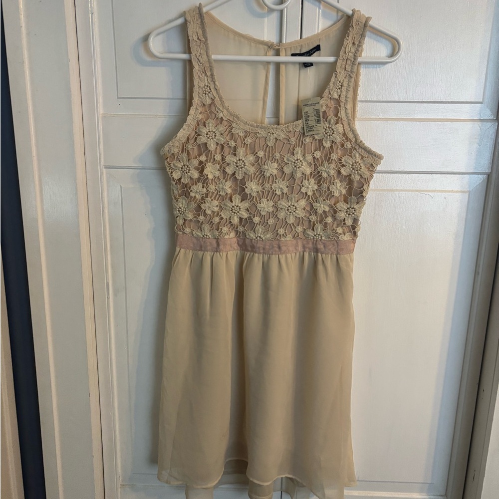 Amercican Eagle Pale Pink Chiffon Floral Lace Top Dress Sz XS